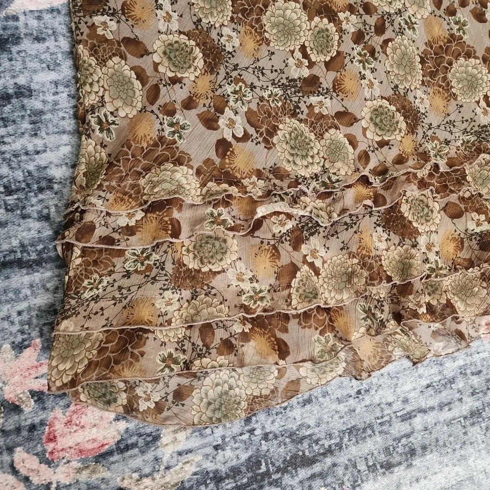 Vintage brown mesh floral midi skirt